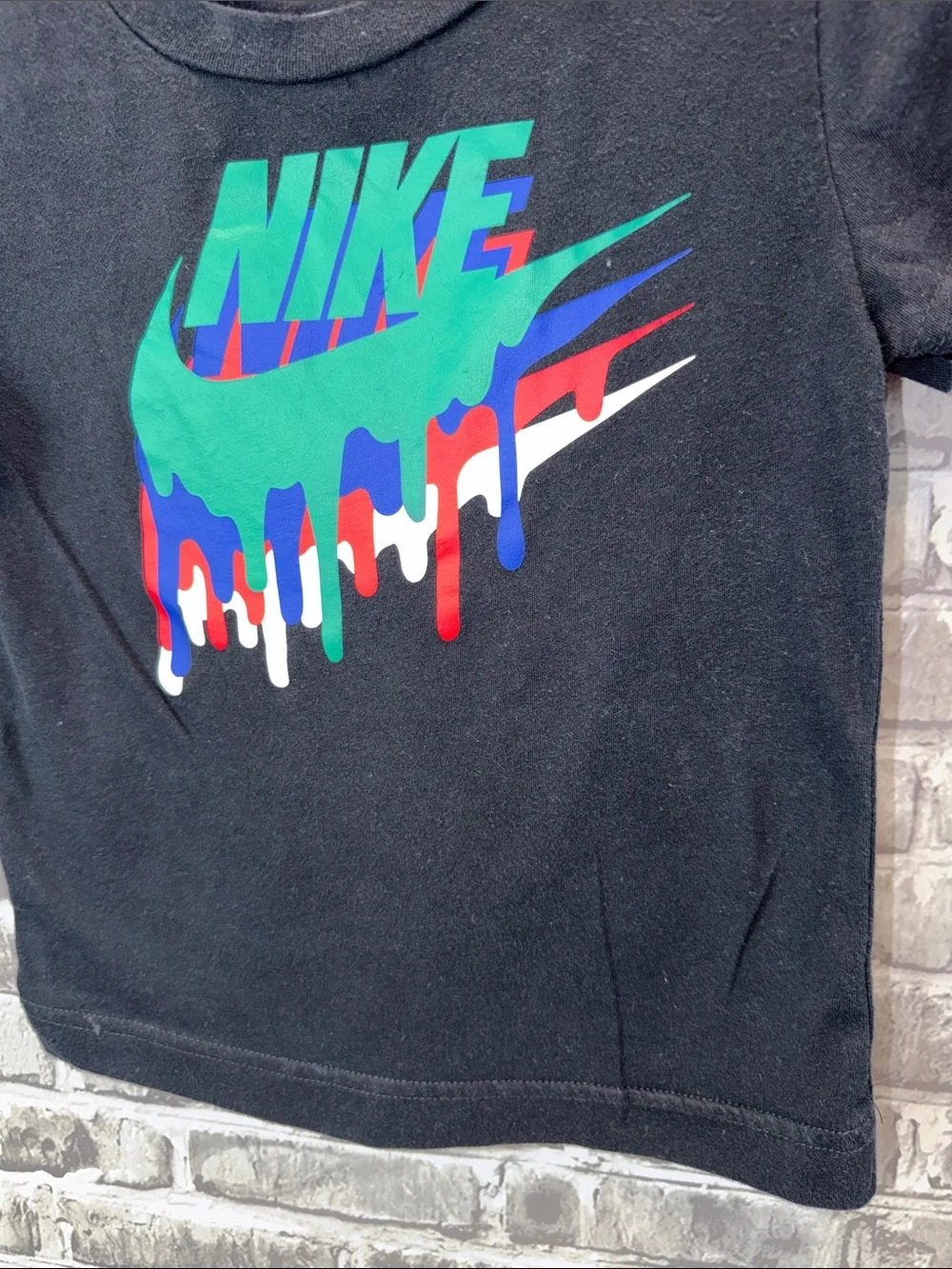 Nike Black Short Sleeve Tee with Multicolor Drip Swoosh